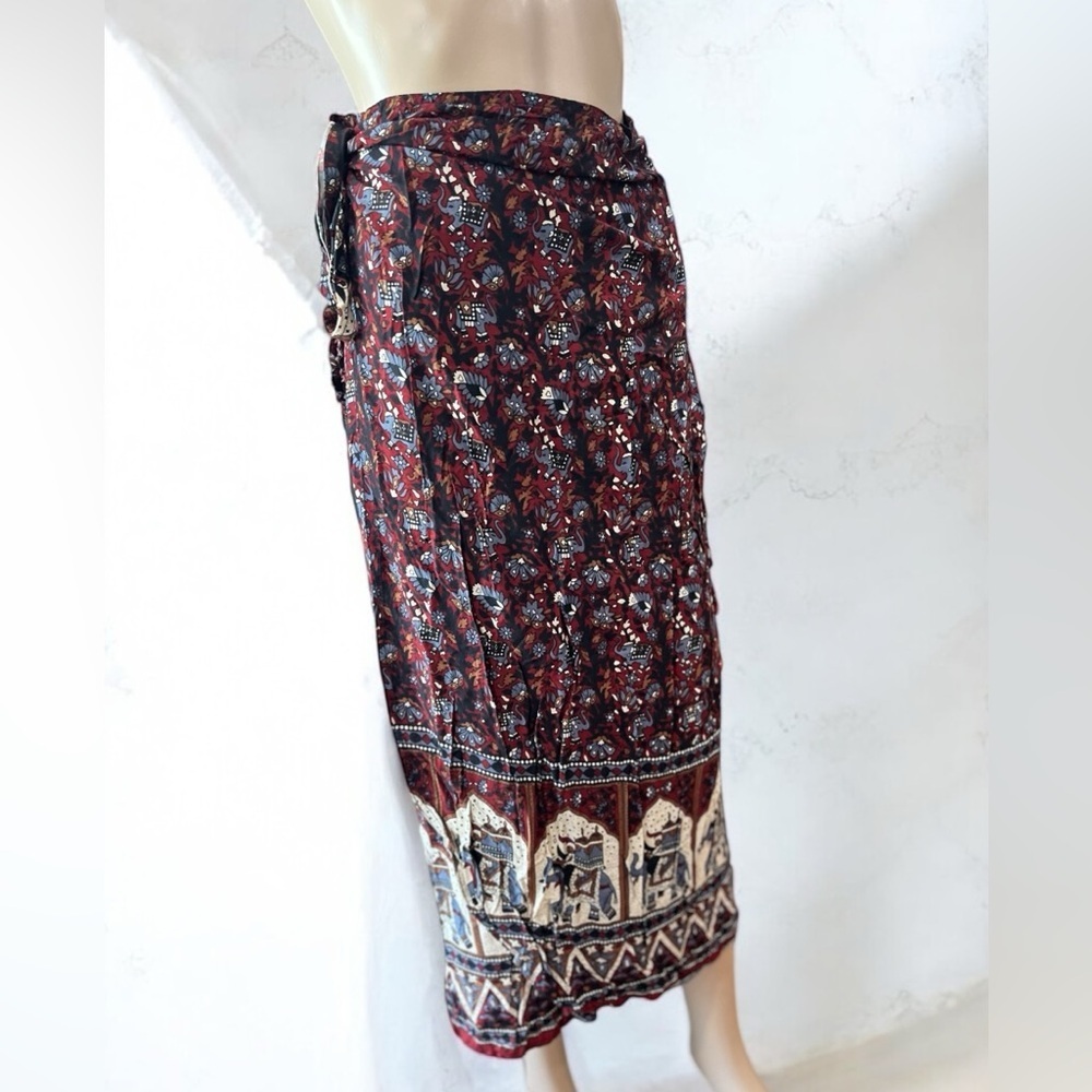Hand crafted vintage novelty elephant hippie boho wrap skirt - Picture 2 of 8